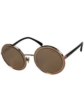 Chanel Logo Sunglasses Round Eyewear Metal Acetate Bronze 4226